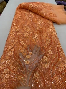 YQOINFKS Embroidery Fabrics Applique Sequin Lace Tulle Net Lace Luxury Beaded 5Y - Picture 1 of 18