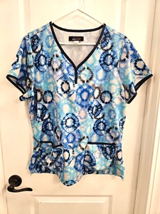 Koi Lite FIREWORKS Tie Dye foil Womens Large Scrub Top Fireworks stretch #1007PR - Picture 1 of 4