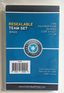 (100) CSP Team Set Bags Protectors Resealable No PVC NIP 3 3/8x4 1/2 + 1" lip - Picture 1 of 1