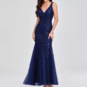 Sequin Dresses Mermaid Maxi Sleeveless Dress V Neck Luxury Long Tulle Mesh Layer - Picture 1 of 6