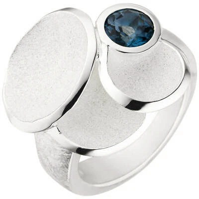 Anello Donna, Topazio Blu Chiaro 925 Argento Opaco Gioiello - Immagine 1 di 2