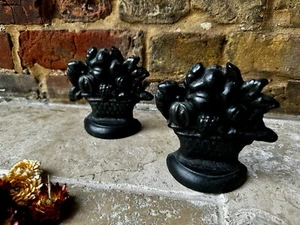 Edwardian Set of Two Decorative Antique Cast Iron Doorstops Fruit Basket Shape - Picture 1 of 9