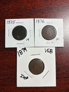 1875, 1876, 1879 Indian Head Cent Collection ~ G-VG - SEMI KEY DATES - Picture 1 of 12