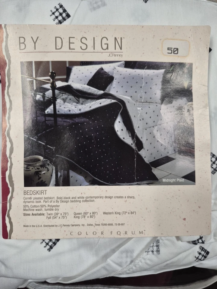 Falda de cama a cuadros Midnight, Queen Jcpenney por diseño, blanca y negra Foto 1 de 2