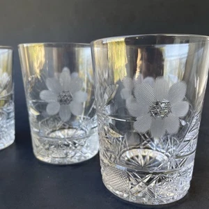 4 Vintage Bohemian Czech Cut Crystal Lowball Cocktail Glasses Floral Estate Find - Picture 1 of 5