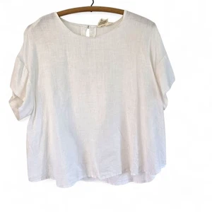 Reistor Womens White Hemp Blouse 2XL Round Neck Cap Sleeve - Picture 1 of 12
