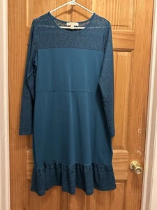 Michael Kors Teal Pointelle Trimmed Flounce Dress Size Large - Picture 1 of 6