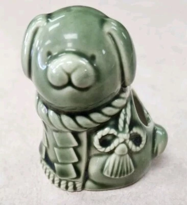 Японский керамический держатель для зубочистки фигурка собаки Тоса Ину зеленый - Изображение 1 из 4