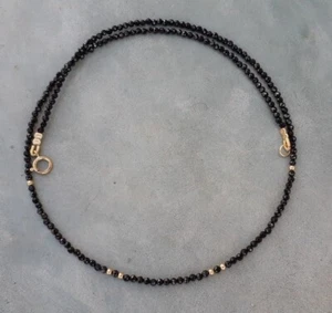 Hermoso collar de mujer 18" con cuentas de piedras preciosas redondas facetadas de turmalina negra de 2-3 mm - Imagen 1 de 10