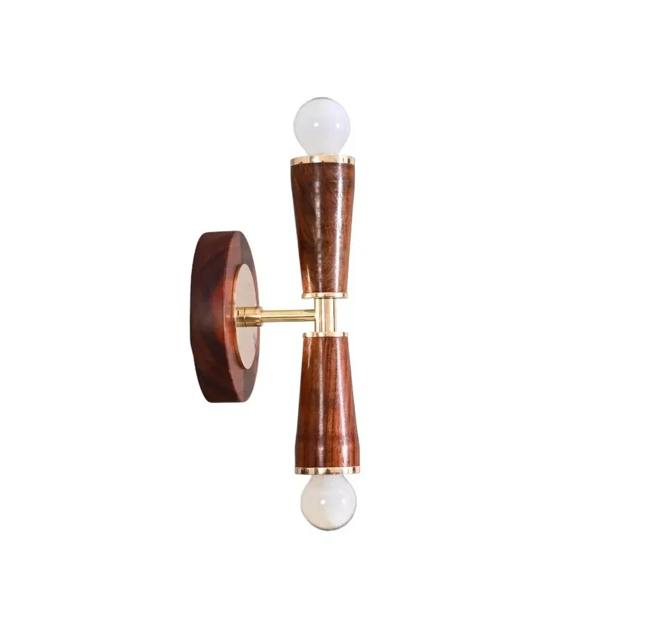 2 Light Wood Handmade Vintage Wall Mid Century Modern Raw Brass Sputnik chandeli - Image 1 of 4