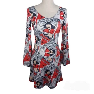 Funk Factory Diva Comic Dress Small Black/White/Red -Fit & Flare -Bell Sleeves - Picture 1 of 16
