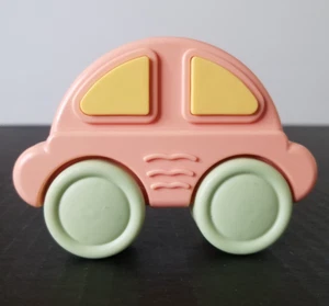 Baby Rattle Car Shape with Rolling Wheels 3" x 4" Peach/Pink/Green/Yellow Colors - Picture 1 of 6