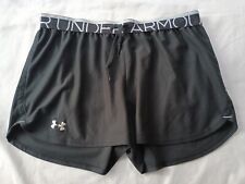 Women's Under Armour Heatgear Semi Fitted Black White Workout Shorts Size L