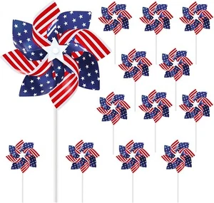 Wind Spinners Outdoor 12Pcs American Flag Patriotic Pinwheels Red White - Picture 1 of 7