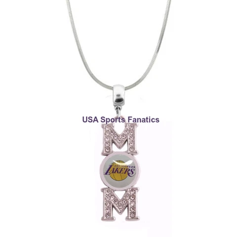 Los Angeles Lakers MOM Necklace With Rhinestones On A 925 SS Snake Chain Cover