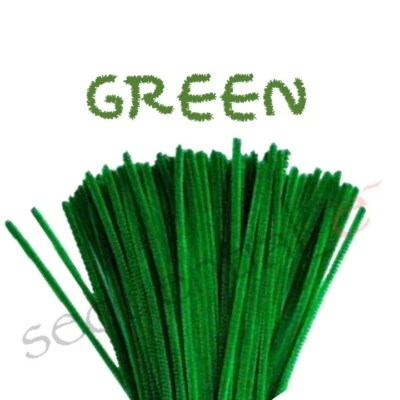 SEQUENTIAL GREEN Chenille Craft Stems Pipe Cleaners 30cm x 6mm