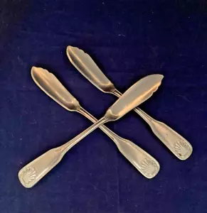 3 WT World Tableware Stainless Fish Knife Coquille shell pattern NO Monogram vtg - Picture 1 of 14