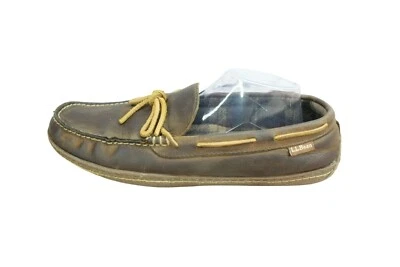 LL Bean Men's Brown Leather Slip On Flannel Lined Handsewn Slippers Size 11 M - Image 1 of 4