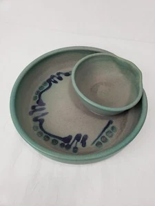 Ciotola Chip & Dip fatta a mano arte ceramica firmata dall'artista usata in ottime condizioni piatto gres vintage - Foto 1 di 16