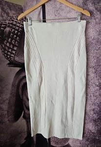 TOCCIN (NY) Beige Stretch Knit Midi Length Side Slit Pencil Skirt Size L YJ01 - Picture 1 of 7