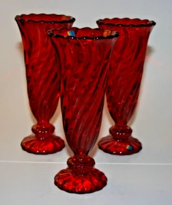 Lot of 3 Fostoria Glass Colony Viking Maypole Ruby Red 6.25" Flared Bud Vases - Picture 1 of 8