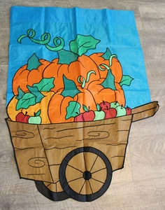 Outdoor Haus Flagge Applikation Banner Herbst Herbst Kürbisse Wagen Ernte 40x30" - Bild 1 von 8