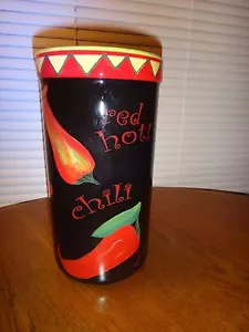 TRACY FLICKINGER Hand Painted Ceramic Pottery Mexican Style VASE Chili Peppers - Picture 1 of 5