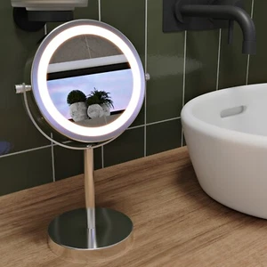Croydex Make Up Mirror Magnifying x3 Free Standing LED Chrome Mirror - Picture 1 of 11