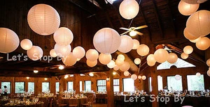 12x 8" Paper Chinese Lantern + 12 white LED Light Wedding Party Decor Supplies - Picture 1 of 11