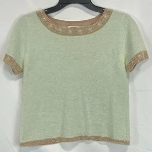 Moschino Women Green Floral Embellished Short Sleeve Shirt Angora Wool Size 8 - Picture 1 of 6