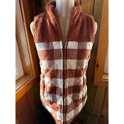 Женский стеганый жилет Maurices в клетку Sherpa с подкладкой размер S цвет Rust White - Изображение 1 из 4