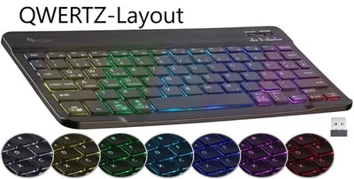 NEU Multi Device Akku Funktastatur Bluetooth LED 7 Color für PC Mobilgeräte TV - Bild 1 von 4