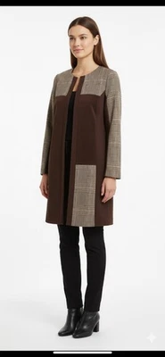 NUEVO CON ETIQUETAS CLAVIN KLEIN Imitación Gamuza Largo Topper Abrigo Chaqueta Talla 6 Marrón Cuadros $159.50 Foto 1 de 4