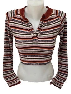 Urban Outfitters Out From Under Soft Knit Crop Top Long Sleeve Snap Stripe Small - Picture 1 of 5
