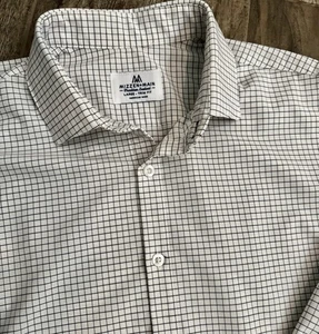 Mizzen + Main Mens Large Tall Trim Fit Long Sl Dress Shirt Blk/White Geometric - Picture 1 of 8