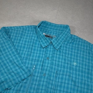 Ariat Tek Hemd Herren XXL blau kariert Kurzarm Knopfleiste Heat Serie belüftet - Bild 1 von 9