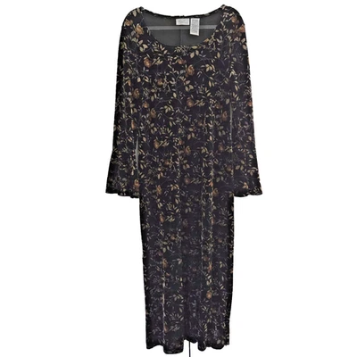 Vintage Kathie Lee Velvet Maxi Dress Size 12/14 Black Floral Whimsigoth Witchy - Image 1 of 4