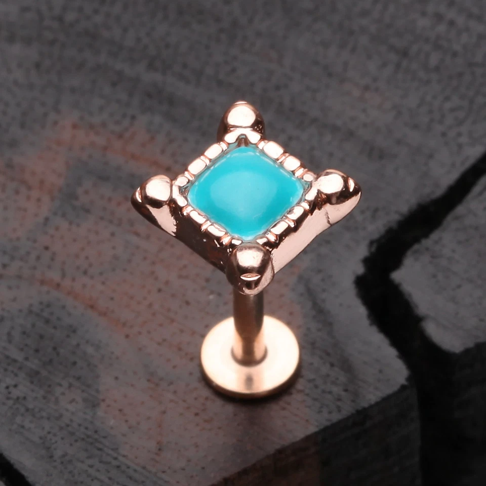 Rose Gold Bohemian Turquoise Bead Steel Labret 16ga - Image 1 of 2