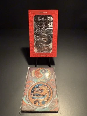 Barra de plata PAMP Good Luck Dragon de 10 oz con cápsula y dragón de cobre extra Foto 1 de 4