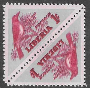 Liberia 1953, 1c bird triangle, PAIR centers are DOUBLE, NH, #341 - Picture 1 of 1