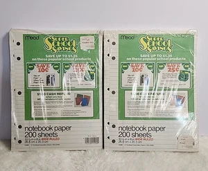 Vintage 80's Mead Wide Ruled Notebook Paper Loose Leaf 3-Ring 200 Sheets 2 Packs - Picture 1 of 3