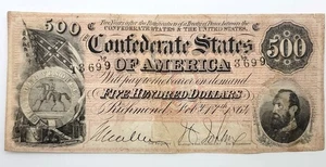 1864 $500 CONFEDERATE STATES of AMERICA Note, Richmond,  Obsolete ** FF24.13 - Picture 1 of 13