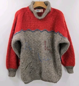 Vintage Monte Carlo Pullover Gr. 36 Mohair rot grau Stehkragen Ski Vintage - Bild 1 von 12