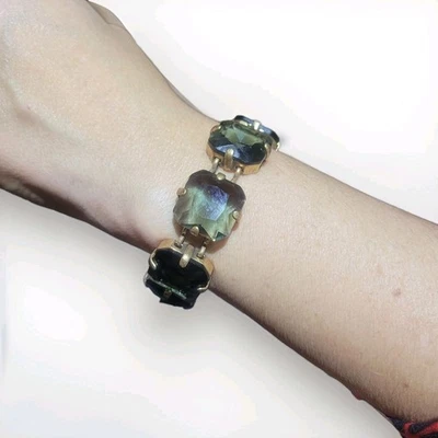 Pulseira feminina J.Crew cristal strass tom dourado declaração link ajustável - Imagem 1 de 4