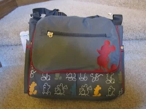 Disney Mickey Mouse in the House Messenger Diaper Bag Grey Gray Dark Red New - Picture 1 of 8