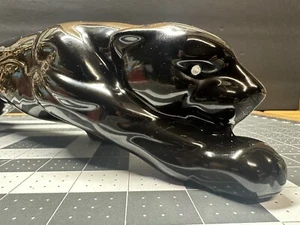 VTG MID-CENTURY Stalking Black Panther Cat Art Pottery Statue Figurine 19" Long - Picture 1 of 12