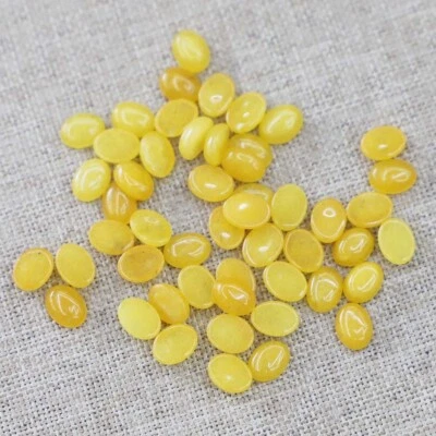 100pcs Natural Yellow Jade Stone Oval CAB CABOCHON 6X8mm for DIY Jewelry No Hole - Image 1 of 3