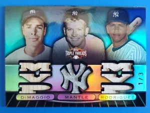 2007 TOPPS TRIPLE THREADS JOE DIMAGGIO / MICKEY MANTLE / ALEX RODRIGUEZ #/3 - Picture 1 of 2