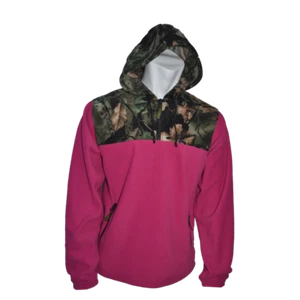 Hooded Fleece Pullover Pink with Camouflage XS S M L - Picture 1 of 1