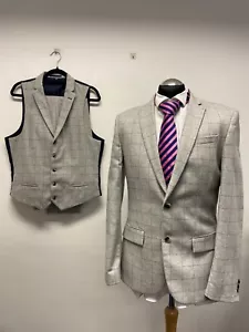 RIVER ISLAND 3PC MENS TWEED SUIT WOOL BLEND IN GREY 42R TRS W34 L31 MINT(0430) - Picture 1 of 14